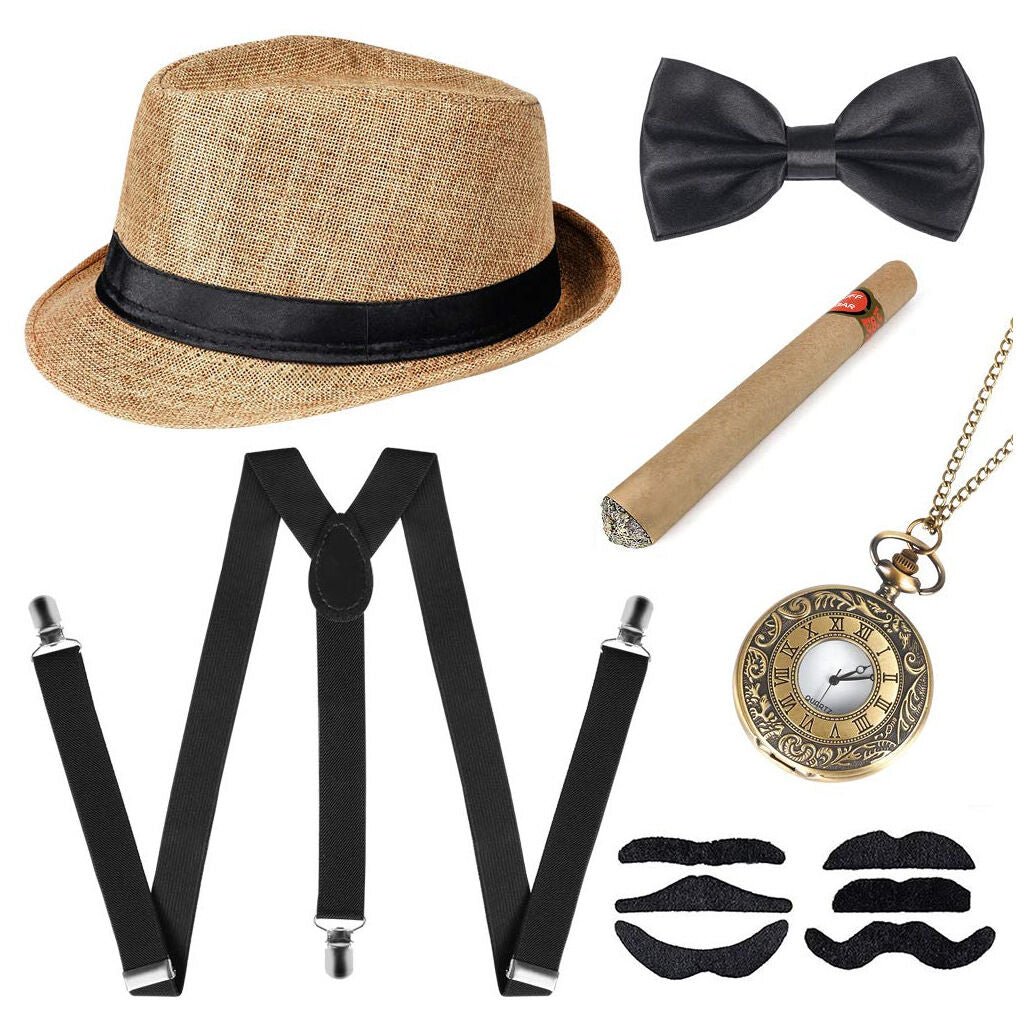 1920s Gatsby Costume Panama Hat Set