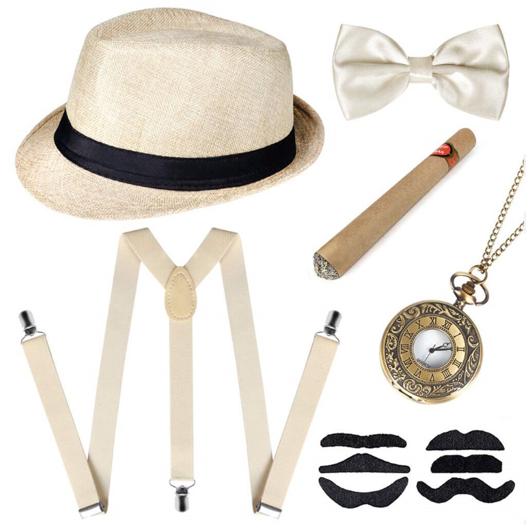 1920s Gatsby Costume Panama Hat Set