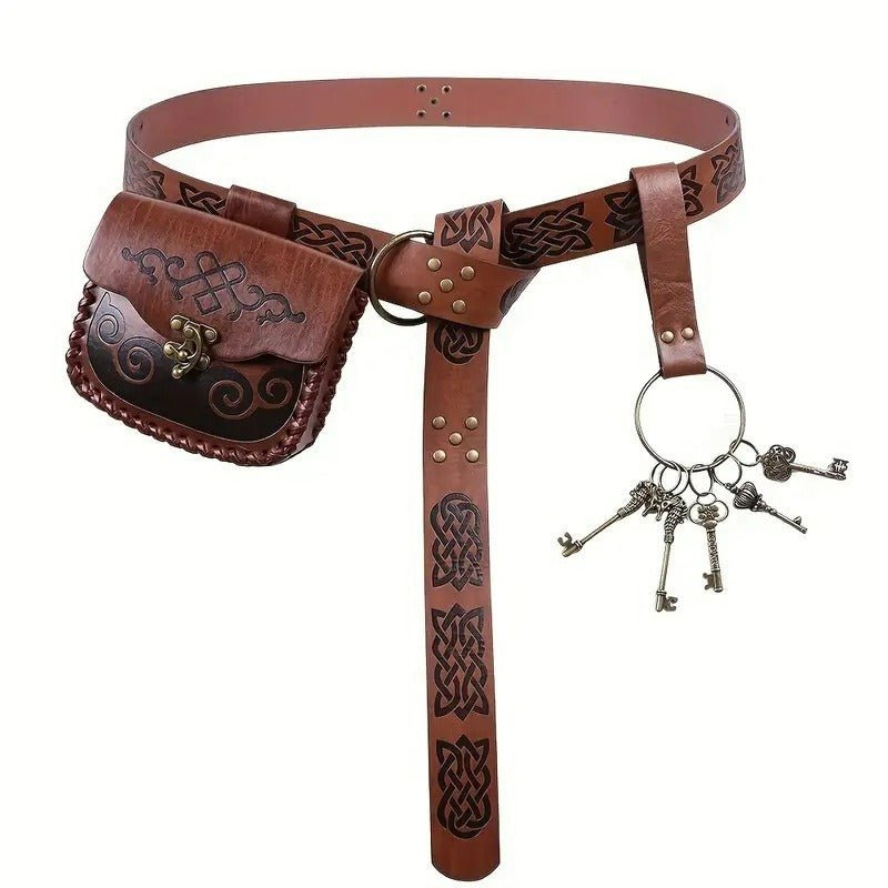 3 - Piece Renaissance Leather Belt Set with Pouch & Keys