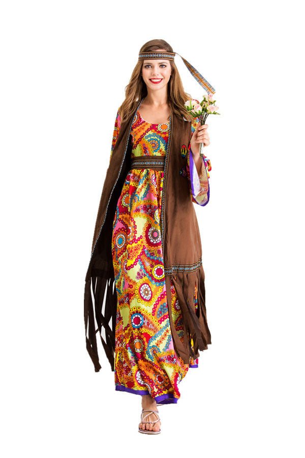 70s Hippie Costume Long Dress For Adult