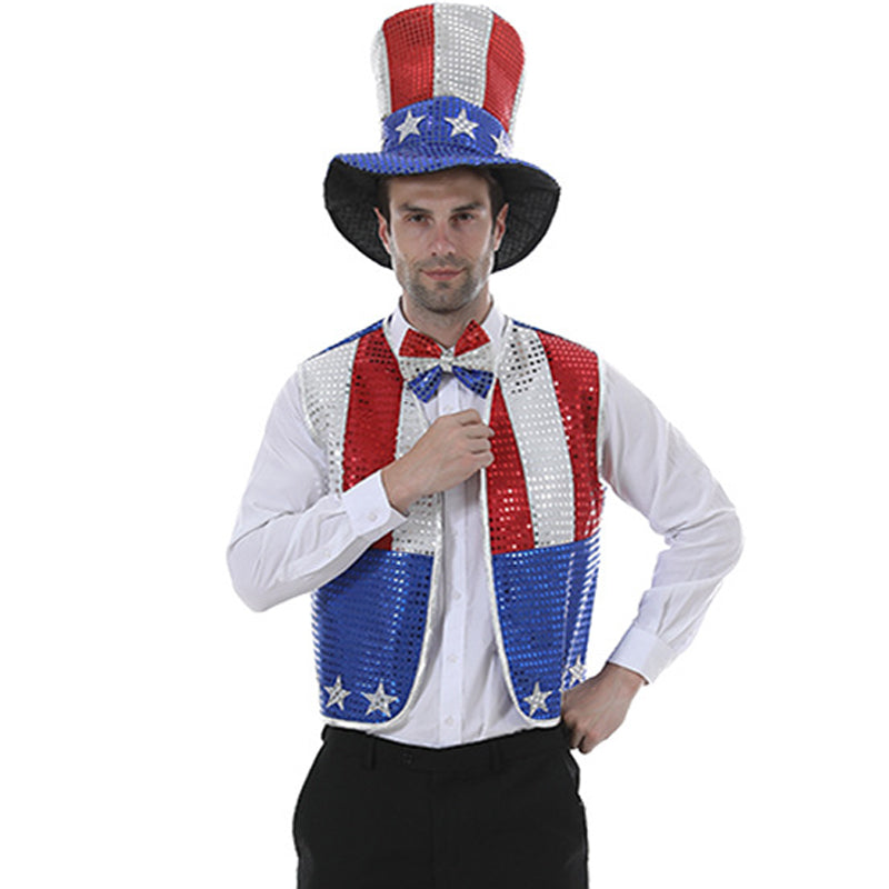 Men's Independence Day Outfit, Hat, Vest, Bowtie