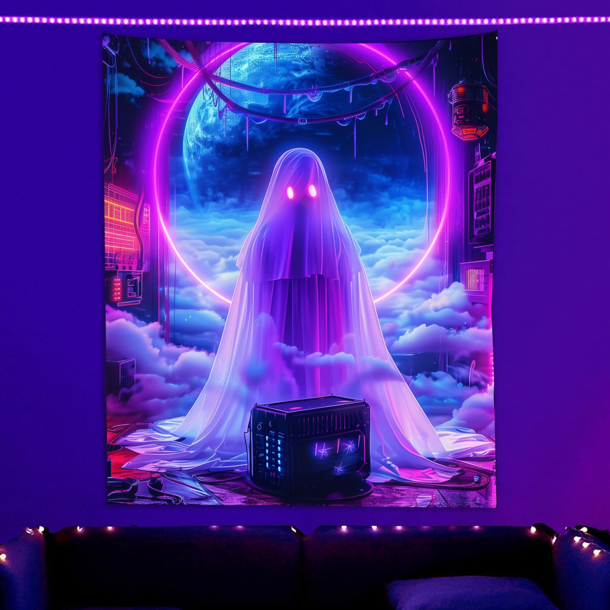 Blacklight/UV Music Ghost Tapestry, Trippy Halloween Wall Decor