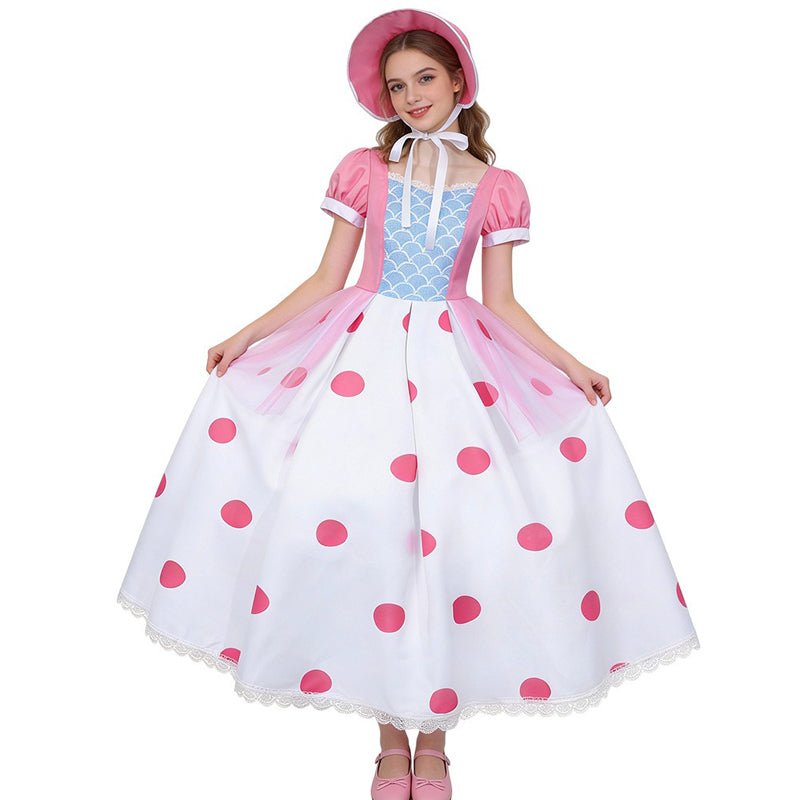 Bo Peep Costume for Kids and Adults, Pink Dress and Hat