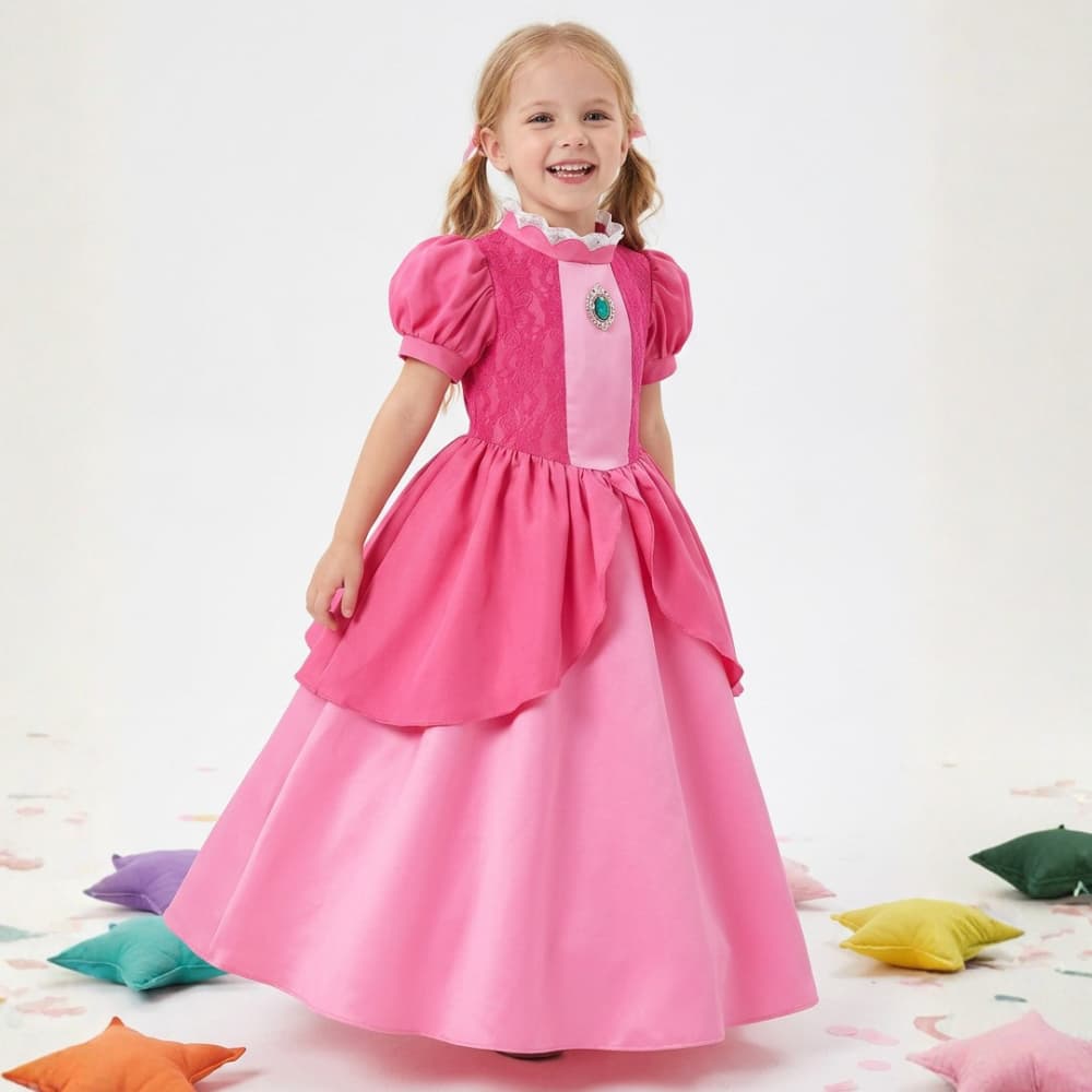 Girls' Princess Peach Costume. Dress and Crown