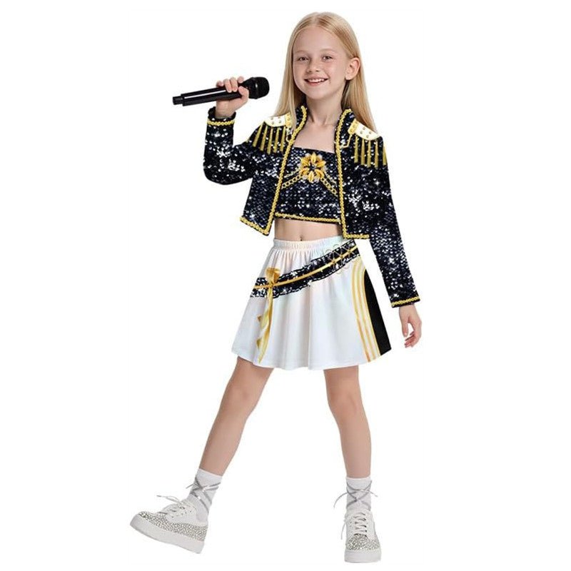 Kpop Demon Hunters Mira Golden Stage Outfit Black Costume for Kids