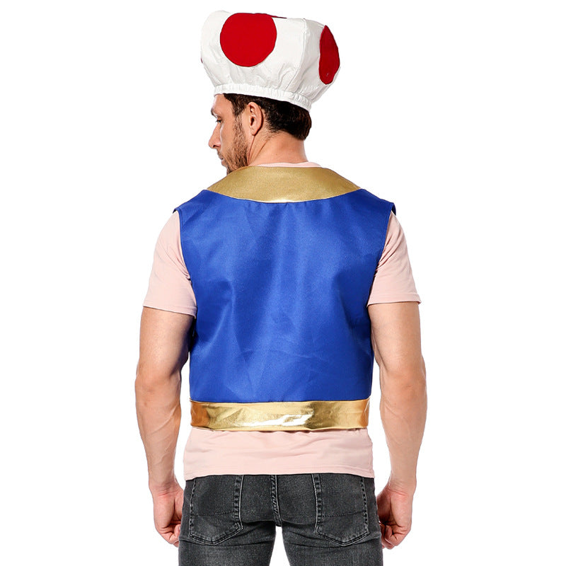 Adult Toad Costume. Mushroom Hat, Tshirt & Vest