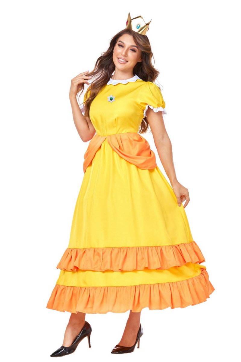 princess daisy dress Amazon.com: miccostumes Women's Costume Princess Cosplay Yellow Deluxe Ball Gown Party Prom Dress With Crown Earrings And Gloves(1X/2X, Yellow) : Clothing, Shoes & Jewelry