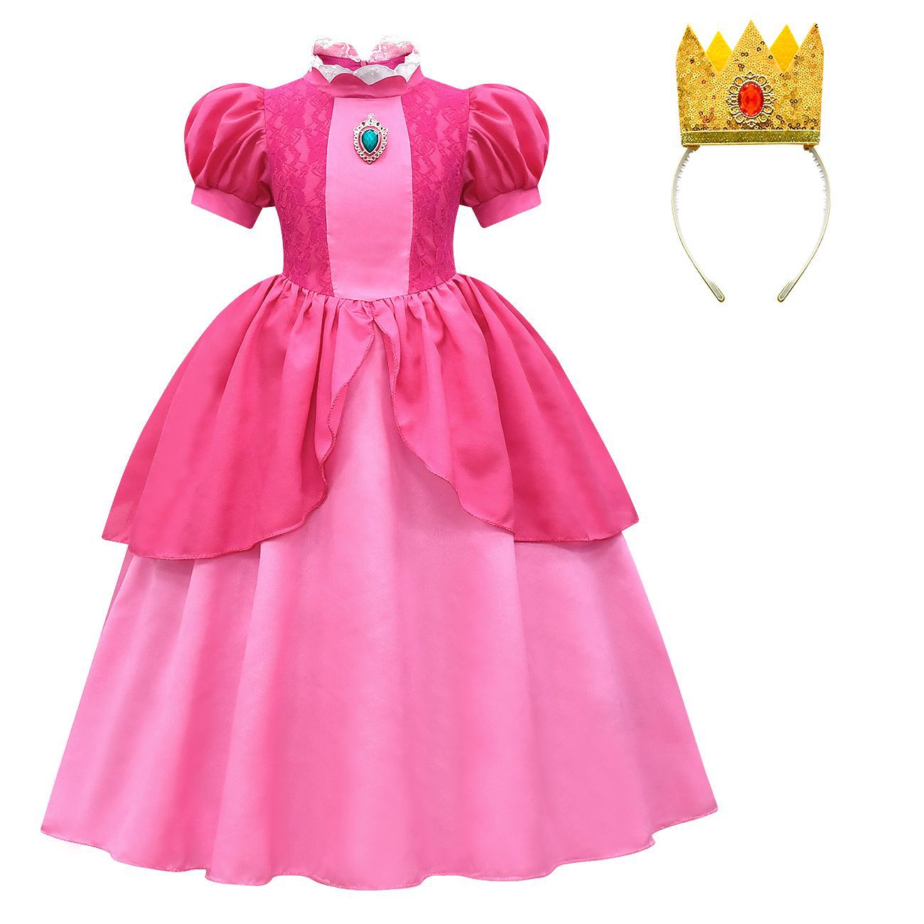 Girls' Princess Peach Costume. Dress and Crown