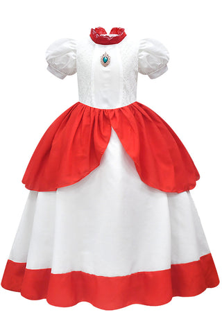 Girls' Princess Peach Costume. White Dress and Crown