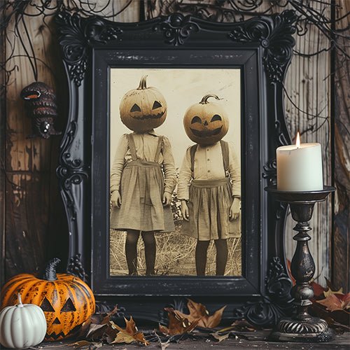 Pumpkin Head Kids, Halloween Poster, Wall Decor. Unframed