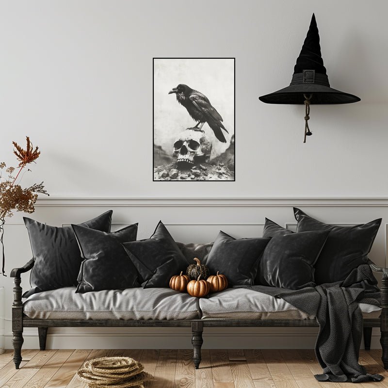 Raven on Skull, Halloween Poster, Wall Decor. Unframed