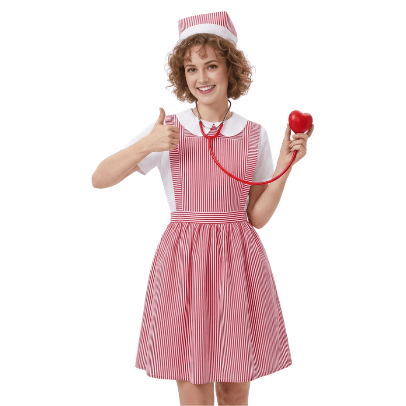 Vickie Candy Striper Nurse Uniform for Adults