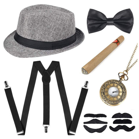 1920s Gatsby Costume Panama Hat Set