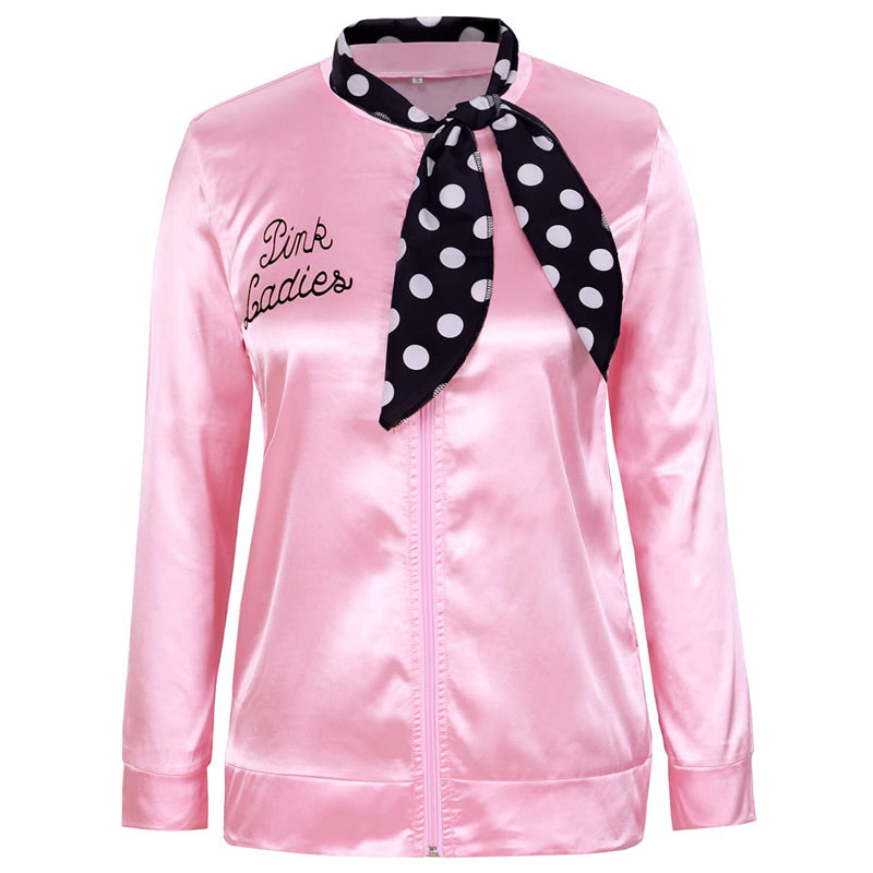 Womens 50s Costume. Pink Ladies Jacket with Scarf