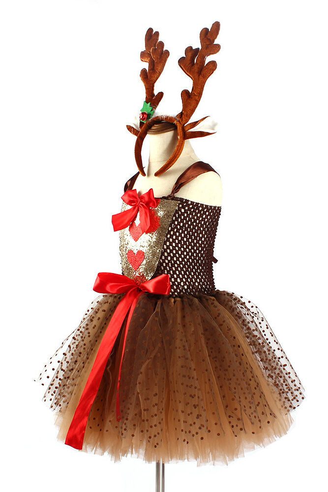 Christmas Reindeer Tutu Drerss Costume for Girls