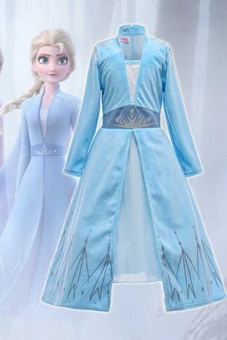 Frozen Elsa Dress for Toddlers and Kids, Blue Long Sleeve