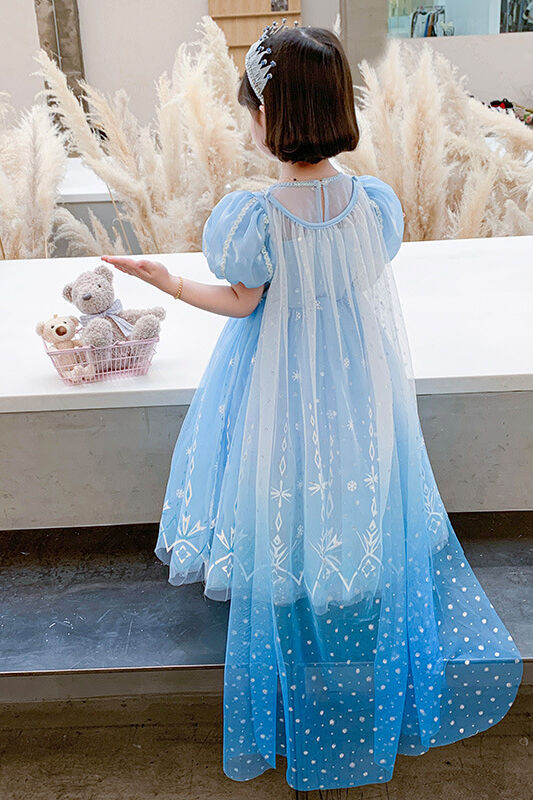 Elsa Inspired Dress For Kids Short Sleeve With Trail
