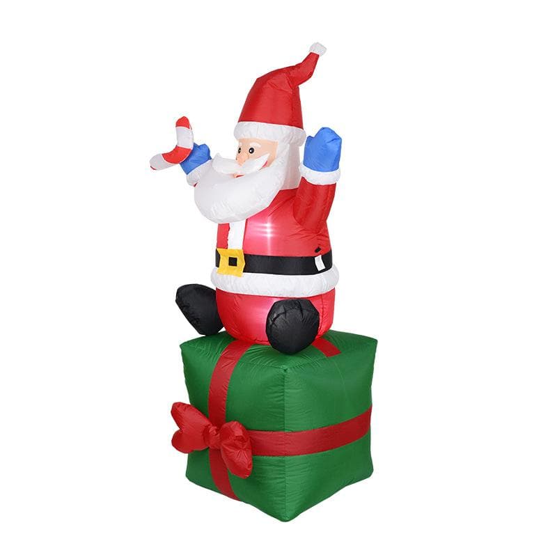 Inflatable Santa Claus on Gift Box Blow Up Yard Decoration with LED Lights
