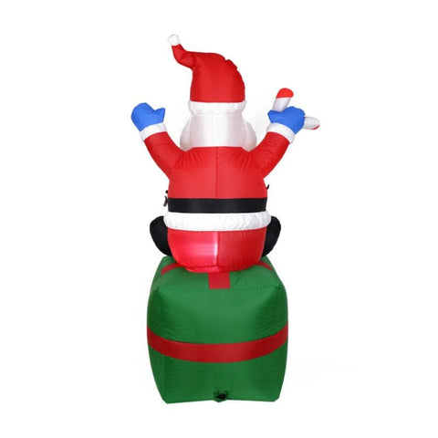 Inflatable Santa Claus on Gift Box Blow Up Yard Decoration with LED Lights