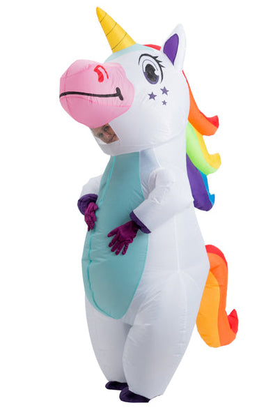 Adult Inflatable White Unicorn Costume With Colorful Tail