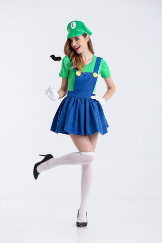 Super Mario Luigi Dress Costume For Women