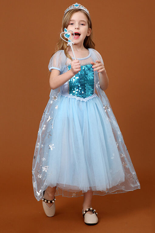 Frozen Elsa Dress For Kids Short Sleeve With Sequins