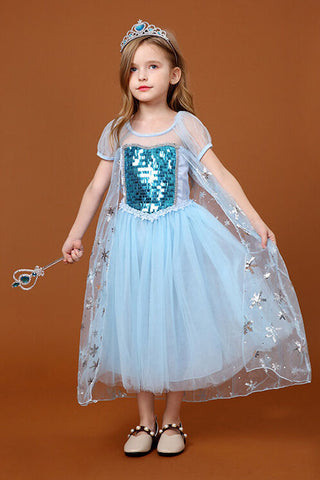 Frozen Elsa Dress For Kids Short Sleeve With Sequins