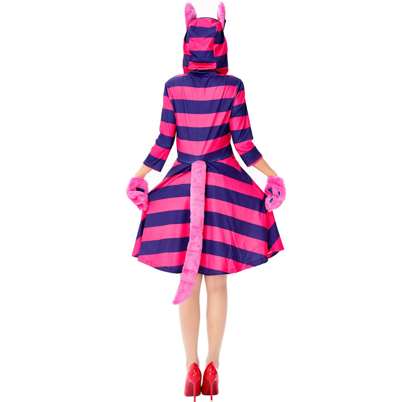 Womens Cheshire Cat Dress Costume Alice in Wonderland