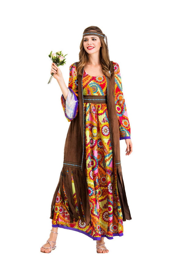 70s Hippie Costume Long Dress For Adult
