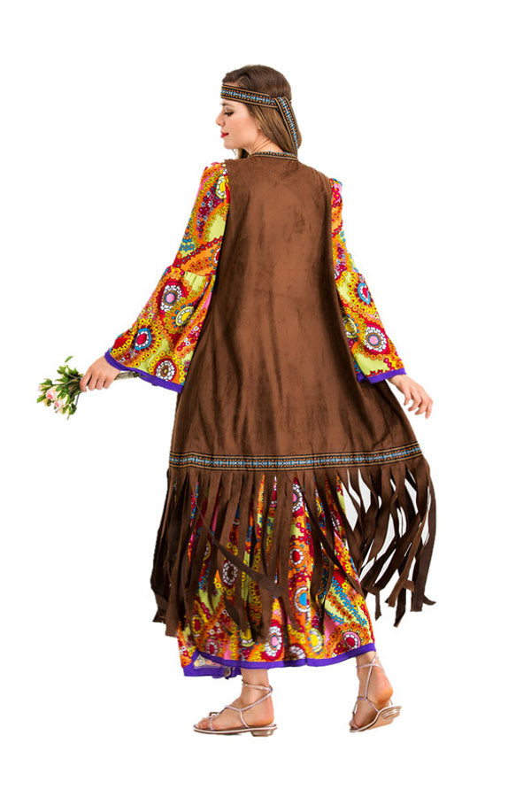 70s Hippie Costume Long Dress For Adult