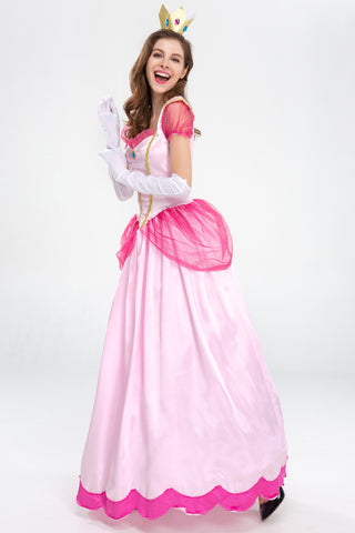 Princess Peach Dress Costume with Gloves and Crown